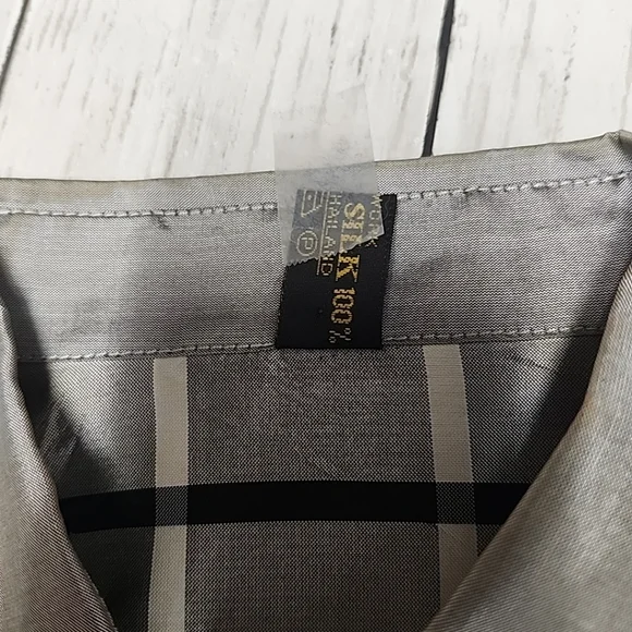 J.S. Thai 100% Silk Womens 2-Piece Set Handmade Plaid Shirt & Pants Silver Sz P - Picture 3 of 15